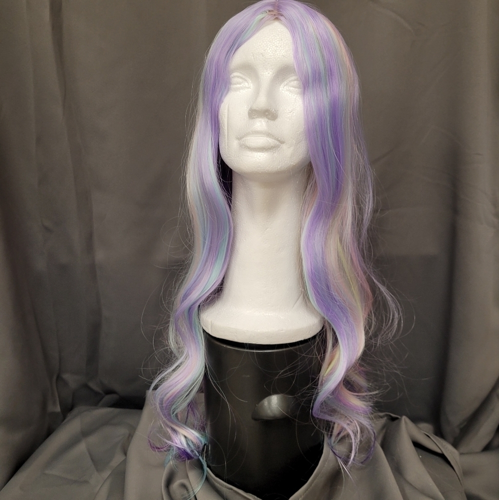 LEG AVENUE Wavy Pastel Rainbow Unicorn Mermaid Synthetic, Heat Friendly Wig NEW